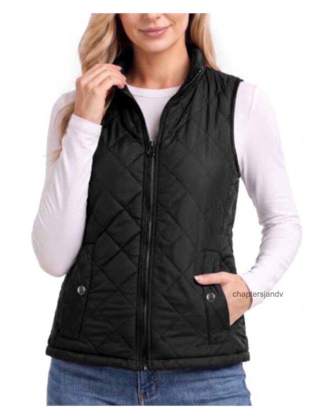 Quilted Puffer Vest Women Stand Collar Lightweight Sleeveless Zip Pockets